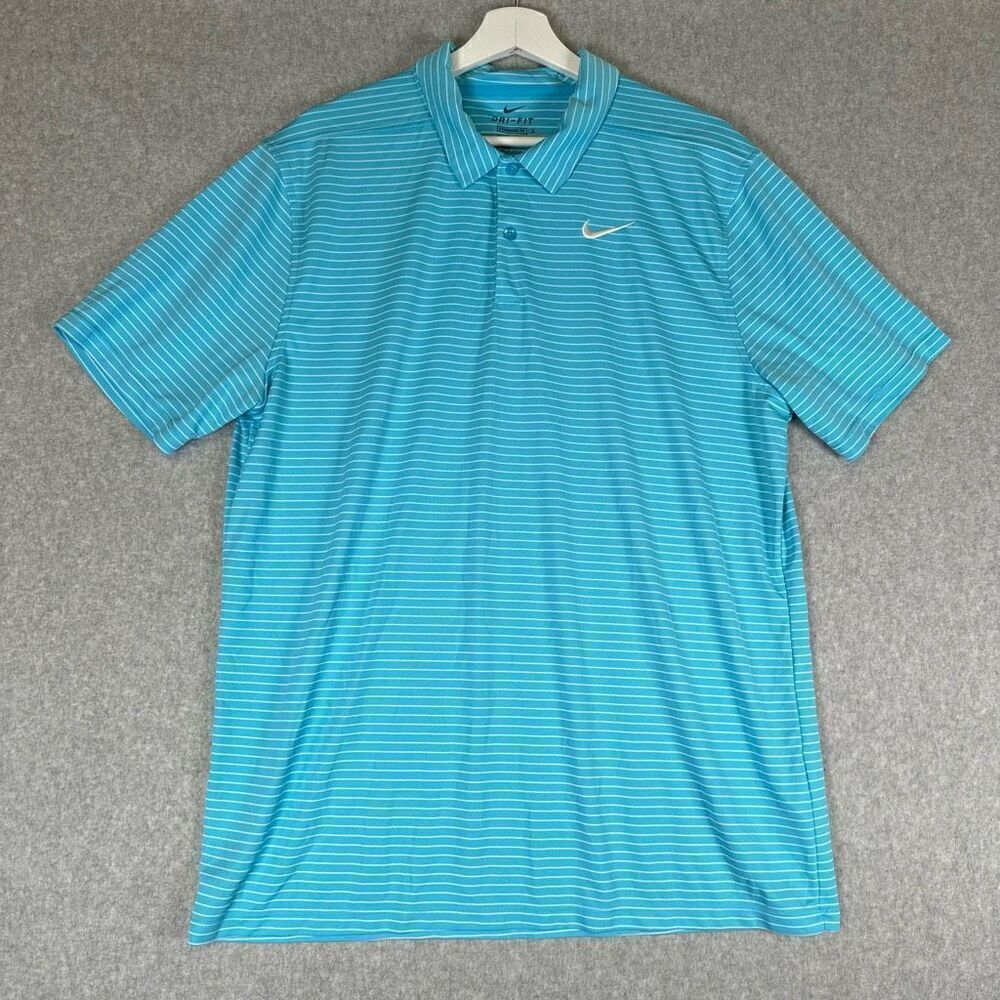 Nike Men’s Size Large Dri Fit Standard Stretch Polo Shirt Blue Striped